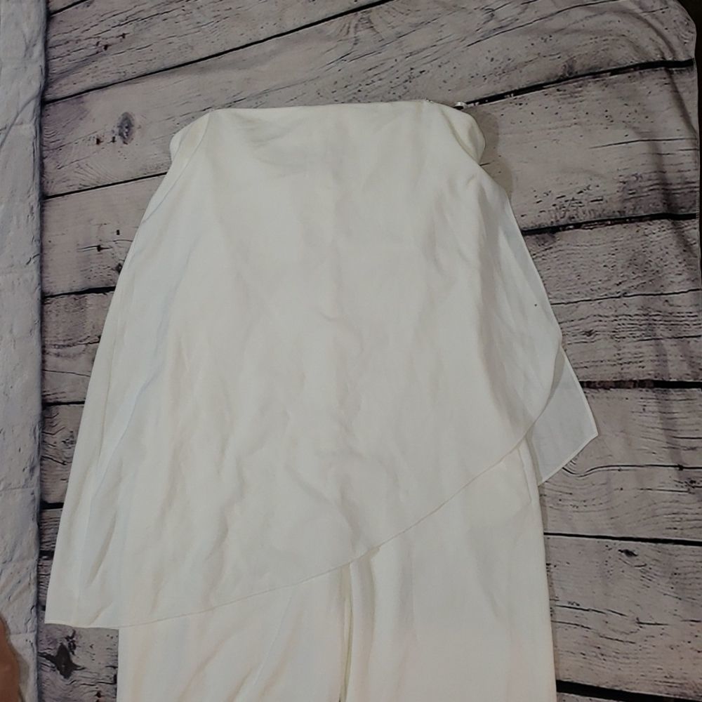 White Flowy Halston Heritage Strapless Jumpsuit - 2 - Picture 8 of 14
